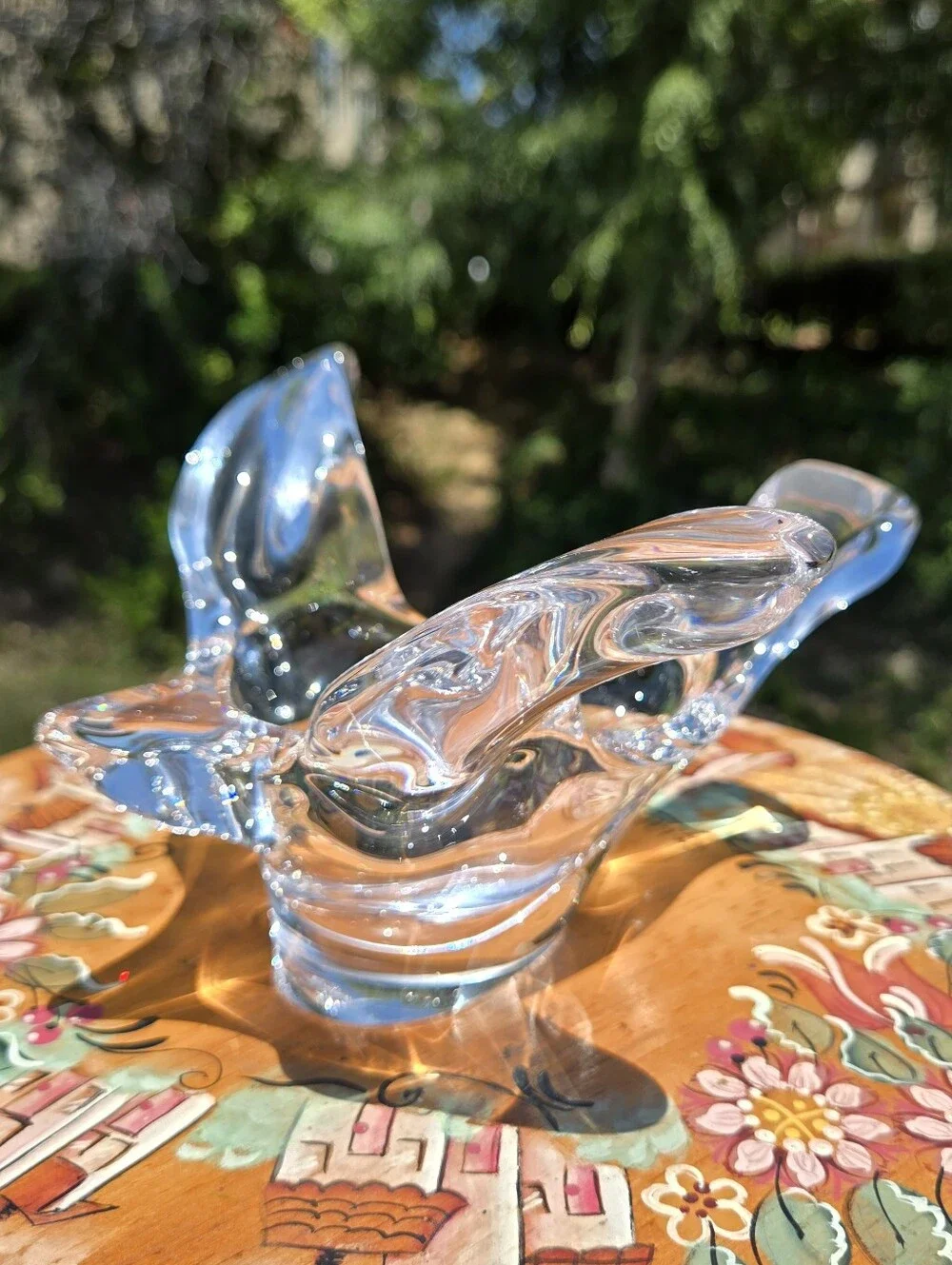 Princess House Lead Crystal Flying Bird Dove‎ Candy Trinket Dish Soaring VTG art